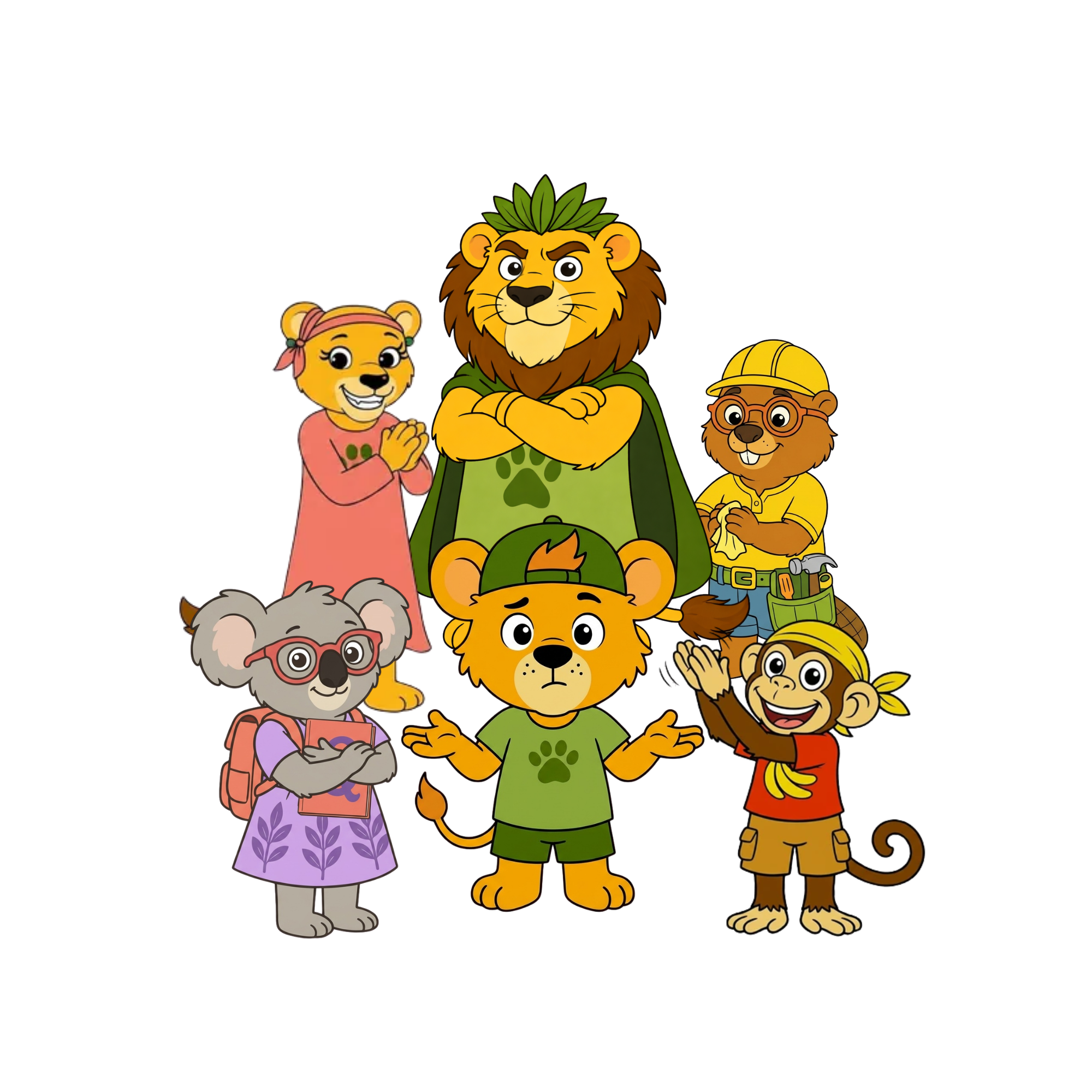 Roarwood characters including Koobi, Milo, Quinny, King Lyle, Queen Mazi, and Bruce